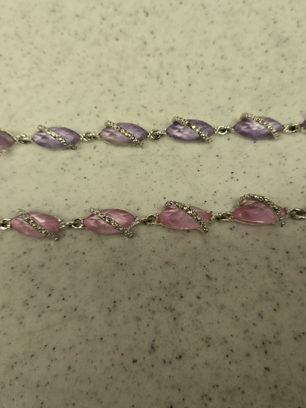 2 Elegant Crystal Leaf Bracelet - Pink and Lavender With Rhinestones